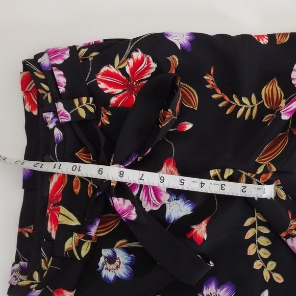 Express Ankle High Rise Black Floral Women's Size 00R Belt Tie Pre-owned - Picture 11 of 13